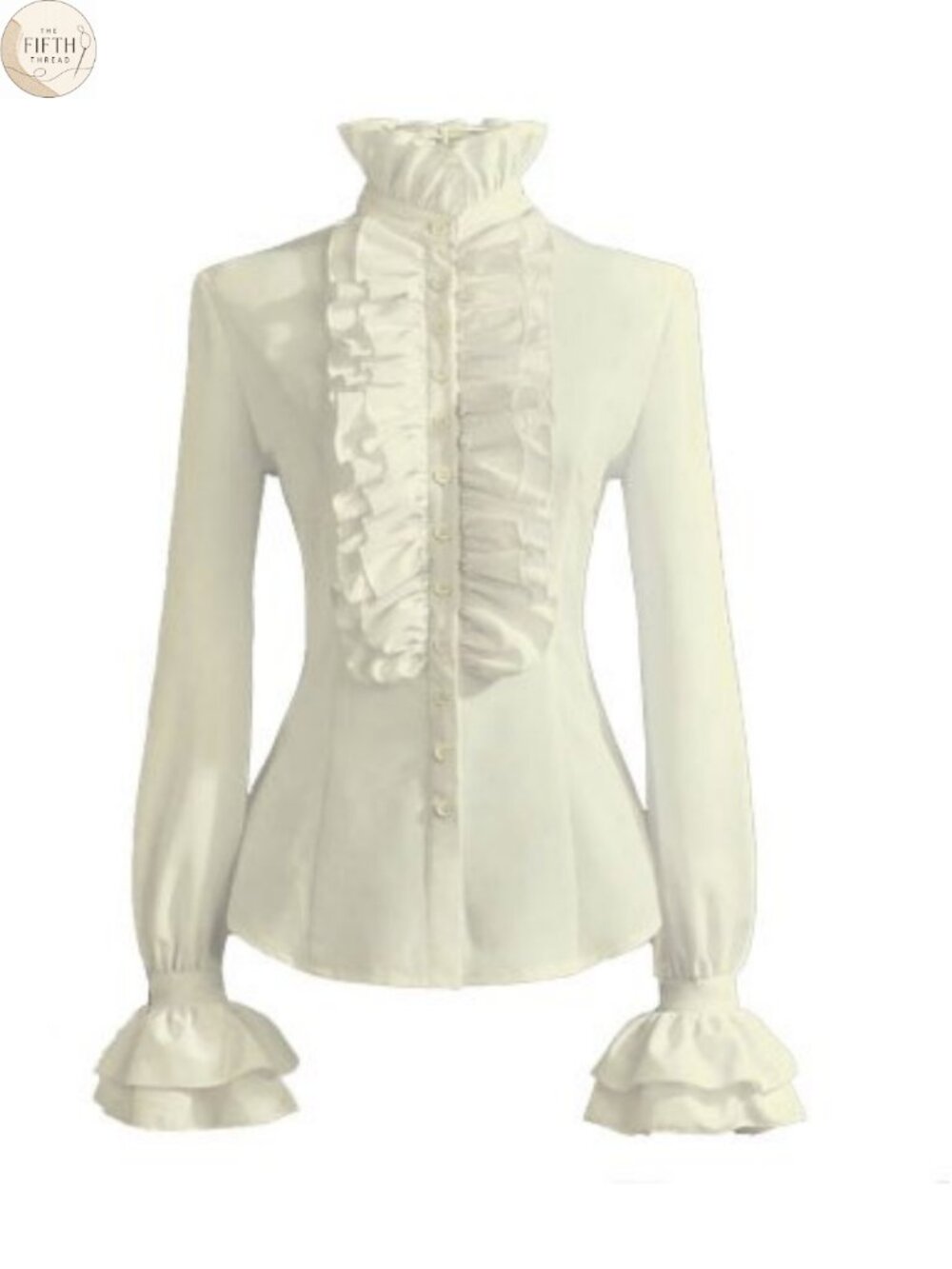 Victorian Lace Ruffle Blouse Stand-Up Collar Button Down Shirt